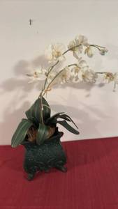 lot 2037 image: Decorative Planter with Potted Orchid Plant 24 in tall