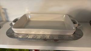 lot 2045 image: Pewter Casserole Dish Holder and Dish