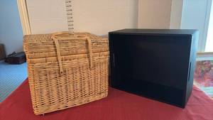 lot 2105 image: Woven Basket and Black Wood Basket