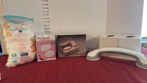 lot 2112 image: Gena Lotion Warmer, Cotton Balls, Tissue Box Covers, Balance Assist Handle, and More