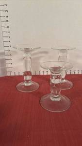 lot 2115 image: Glass Candlestick Holders 3-Piece Set, Approximately 7-9 inches