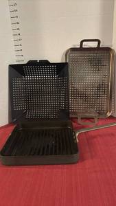 lot 2124 image: Grill Cookware Lot Square Grill Pan Perforated Grill Basket Perforated Grill Tray 3 Pieces