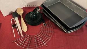 lot 2138 image: Five Cake Pans and Kitchen Tools