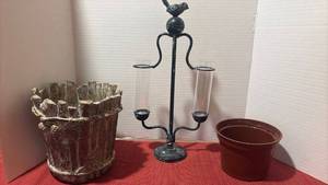 lot 2207 image: Two-Arm Candelabra and Flower Pots