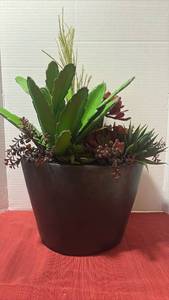 lot 2211 image: Faux Plants in Dark Planter Pot