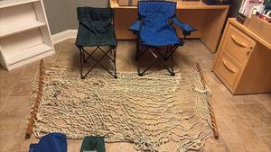 lot 2223 image: Hammock Some Fraying Ropes and 2 Lawn Chairs with Bags