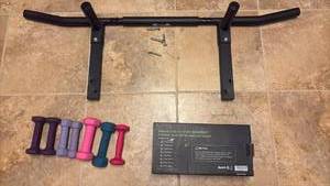 lot 2224 image: Pull Up Bar, Pull Up Assist Bands, and Hand Weights