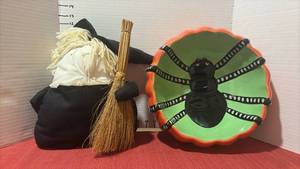 lot 2240 image: Decorative Halloween Bowl and Witch