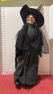 lot 2242 image: Witch Doll with Black Hat and Lace Shawl