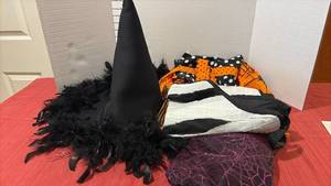 lot 2244 image: Witch Hat, Halloween Aprons, and Costume Cape