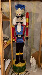 lot 2254 image: Nutcracker Figure Holiday Decoration with Drum Base and Metal Stand 80in
