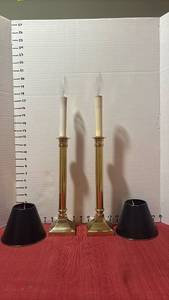 lot 2271 image: Candlestick Lamps with Black Shades