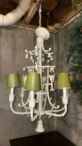 lot 2273 image: White Chandelier with Green Shades