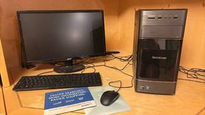 lot 2318 image: Lenovo Desktop Computer AMD A8 with Acer Monitor, Dell Speakers, Keyboard, Mouse, and Mouse Pads