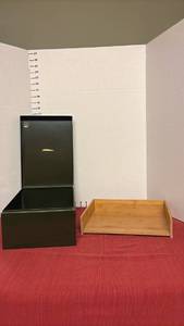 lot 2319 image: Metal Storage Box with Hinged Lid and Wooden Tray