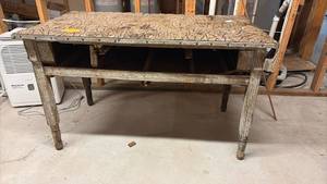 lot 2329 image: Wood Table with Crackle Pattern Top Approximately 30x50x28