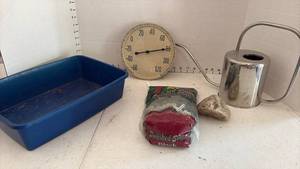 lot 3016 image: Watering Can, Clock, Decorative Rocks, and Tub