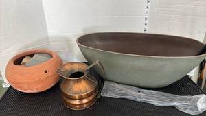 lot 3111 image: Flower Pot and Vessel Set with Woven Basket