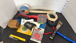 lot 3115 image: Painting and Drywall Tool Kit Lot with Tape, Brushes, Rollers and Accessories