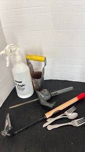 lot 3126 image: Lot of Hand Tools Snail Shovel Hammer Spoon Fork Spray Bottle