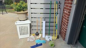 lot 3204 image: Mops, Plunger, Hamper, Dusters, and More