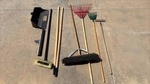 lot 3228 image: Brooms and rakes