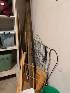 lot 3200 image: Dowel sticks ,Garden Stands, and Wood, MUST TAKE ALL