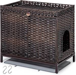 lot 10002 image: Cat Litter Box Enclosure with Hidden Rattan, Large Cat House