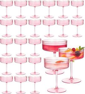 lot 10012 image: Ribbed Plastic Martini Glasses, 10oz, Unbreakable with Stem, 24 Pink
