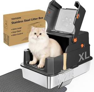 lot 10030 image: TENTIZON Litter Box with Lid, Large Covered Hood, Easy Clean, Black