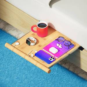 lot 10037 image: Stowy Retractable Bamboo Bedside Shelf - Organizer for Box Springs Beds