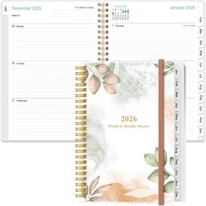 lot 10104 image: 2026 Planner - A5 Weekly & Monthly, Spiral Bound, 6.4 x 8.5, Rose Leaf