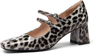 lot 10111 image: NEWBELLA Womens Patent Leather Mary Janes - Buckle Strap, Square Toe Pumps size 7