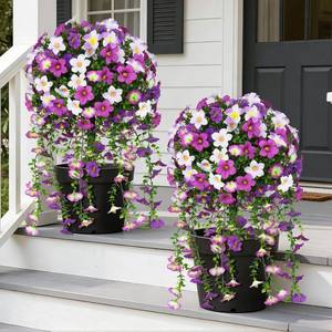 lot 10112 image: Grooy Artificial Plants - Topiary Ball, 2-Pack Morning Glory, UV Resistant