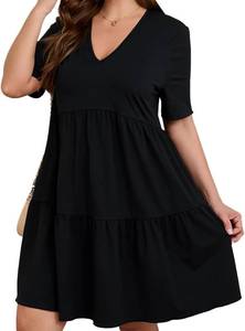 lot 10193 image: SOLY HUX Womens Plus Size V-Neck Short Sleeve A-Line Babydoll Dress Large