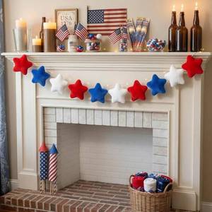 lot 10194 image: 4th of July Red White Blue Plush Star Garland 8.2 ft Patriotic Banner