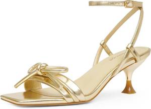 lot 10220 image: Modatope Kitten Heels for Women - Bow Low-Heel Sandals, Gold, Size 6.5