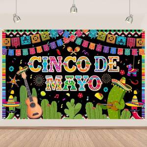 lot 10242 image: Cinco De Mayo Banner Backdrop 5.9x3.6 Ft, Colorful Flags Mexican Fiesta
