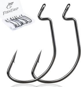 lot 10247 image: FishTrip EWG Hooks, Offset Worm Hook Bass, Extra-Wide Gap, High-Carbon Steel