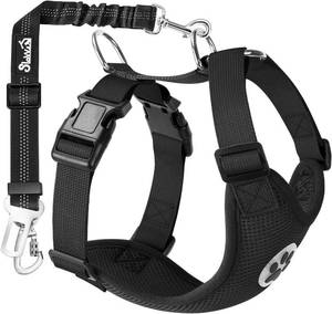 lot 10252 image: SlowTon Dog Car Seat Belt Harness, Mesh Breathable Tether, Double Clip M
