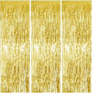 lot 10258 image: 3Pcs Gold Fringe Curtains, 3.28ft x 6.56ft Photo Booth Backdrop