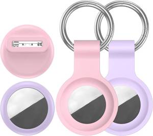 lot 10283 image: 4-Pack AirTag Case with 2 Keyrings, 2 Pin-Style Protectors, Silicone Cover