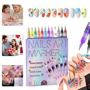 lot 10323 image: Beginner Nail Art Pens for Girls, 12Color Kids Markers, Non-Toxic Quick-Dry