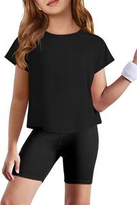 lot 10337 image: ZDC Girls Athletic Yoga Shirts Short Sleeve Quick Dry Crop Tops Gym Tees 12-14