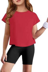 lot 10338 image: ZDC Girls Athletic Yoga Shirts Short Sleeve Quick Dry Crop Tops Gym Tees 12-14