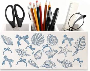 lot 10423 image: Coquette Seashell Beach Wooden Utensil Holder, Nautical Kitchen Organizer