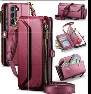 lot 10246 image: Strapurs Crossbody Wallet Case Compatible with Samsung Galaxy S21 5G RFID Blocking Card Holder Soft PU Leather Magnetic Snap Shoulder Strap Zipper Pocket Phone Case Fit for Galaxy S21 6.2 - Wine Red
