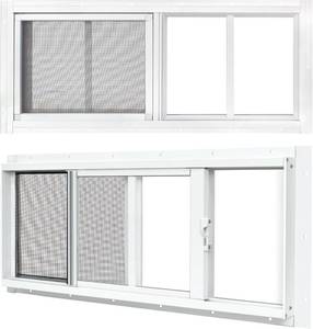 lot 9113 image: $86 2 Pack Sliding Shed Windows 10x23, White  Tempered Glass  Screen