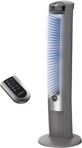 lot 9131 image: $70 Lasko Oscillating Tower Fan with Remote, 42 Tall, Silver