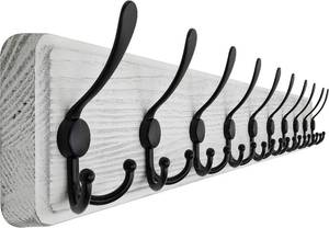 lot 9176 image: $50 SKOLOO Wall Coat Rack, 38.3, Wooden, 10 Hooks, Weathered White